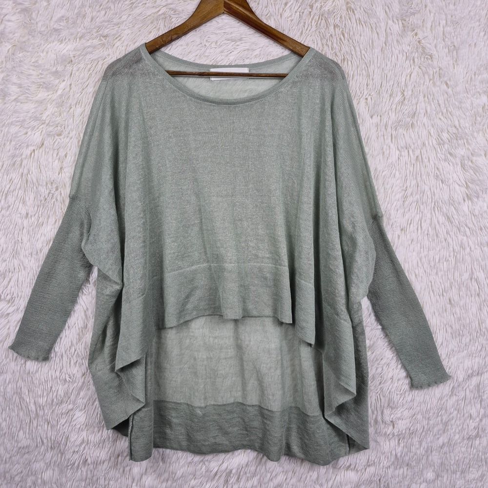 Ioanna Kourbela Basics Sage Green 100% Linen Sheer Oversized Knit Sweater